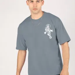 Chkokko Grey Relaxed Fit Printed T-Shirt-image-58