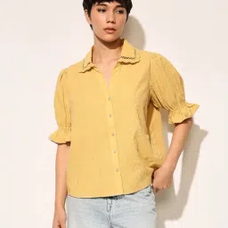Only Yellow Cotton Self Shirt-picture-13