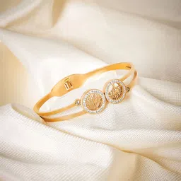 JEWELSCAPE Stainless Steel Gold-Plated Cubic Zirconia Studded Bangle-Style Bracelet-image-27