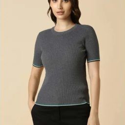 Allen Solly Grey Cotton Striped Top-image-85
