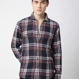 VASTRADO Core Fashion Navy Blue Regular Fit Checks Shirt-12