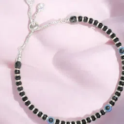 Taraash 925 Silver Black Beaded Evil Eye Bracelet-image-37