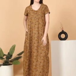 Sweet Dreams Mustard Cotton Floral Night Dress-picture-24
