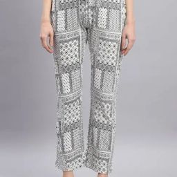 Monte Carlo Black & White Cotton Blend Printed Mid Rise Trackpants-image-80