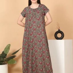 Sweet Dreams Green Viscose Floral Night Dress-picture-22
