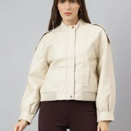Latin Quarters Beige Solid Casual Jacket-image-40