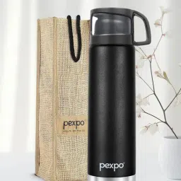 Pexpo Black Knight Stainless Steel Vacuum Insulated Water Bottle with Jute Bag (1000 ml)-image-22