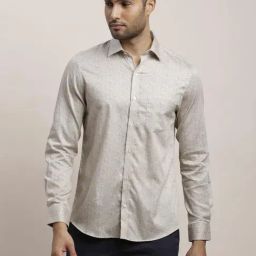Turtle Grey Cotton Slim Fit Printed Shirt-image-47
