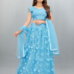 JULEE Embroidered Semi-Stitched Net Lehenga & Unstitched Blouse With Dupatta image 5