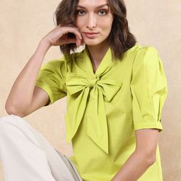 RAREISM Women Solid Tie-Up Neck Cotton Top-43