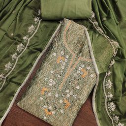 HERE&NOW Floral Embroidered Beads and Stones Unstitched Dress Material-image-93