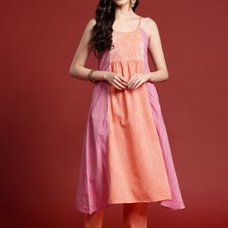 Anouk Colourblock Thread Work A-Line Kurta with Trousers-56