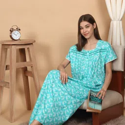 Sweet Dreams Women Floral Printed Pure Cotton Maxi Nightdress-picture-9