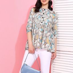 Moda Rapido Women Turquoise Blue Printed Viscose Rayon Tops-picture-32