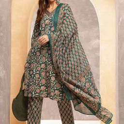 Anouk Women Ethnic Motifs Printed Regular Pure Cotton Kurta with Trousers & With Dupatta-image-90