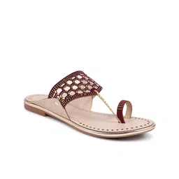 Padchin Women Embellished Ethnic Slip-On Open Toe Flats with Embroidered-image-9