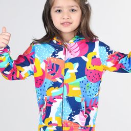 Babyhug 100% Cotton Knit Full Sleeves Front Open Hooded Sweatjacket with Zipper & Tropical Print - Multicolor-picture-0