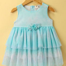 ToffyHouse Cotton Woven Sleeveless Tiered Frock Dress With Floral Applique - Baby Blue-picture-43