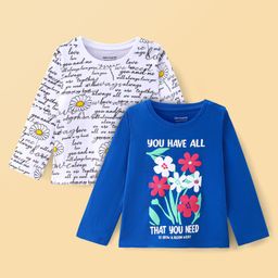 Honeyhap Premium 100% COTTON All over printed Full Sleeve Tshirts Pack Of 2 Pcs With Bio Finish - IBAZA BLUE/ BRIGHT WHITE-9