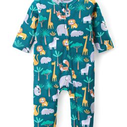 Babyhug 100% Cotton Knit Full Sleeves Romper Animal Print - Dark Green-image-45