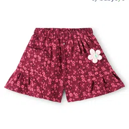 Babyoye Twill Woven Floral Printed Shorts With Floral Applique - Wine-picture-17