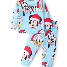Babyhug Disney Single Jersey Knit Full Sleeves Night Suit with Mickey Mouse Print - Blue-picture-9
