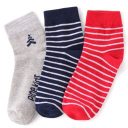 Pine Kids Ankle Length Silvadur Antimicrobial Striped &  Logo Designed Socks Pack of 3 (Colour May Vary)-image-15