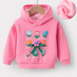 Kookie Kids Full Sleeves Hooded Sweatshirt with Floral Applique - Pink-picture-6