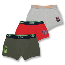 3PIN Pack Of 3 Cotton Elastane Car Racing Theme & Text Printed Trunks - Green Red & Grey-image-61