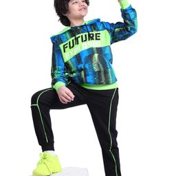 Ollington St. 100% Cotton Knit Full Sleeves Hooded Sweatshirt & Joggers Set All Over Printed - Neon Green & Black-picture-30