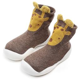 MOMISY Giraffe Face Detailed Soled Shoe Socks - Brown-image-1