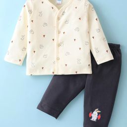 Tango Interlock Knit Full Sleeves Front Open Night Suit With Bunnies Print - Cream-8