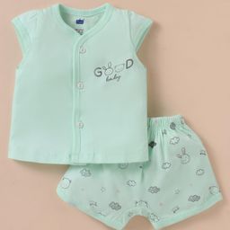 Simply Sinker Knit Cap Sleeves Shorts Night Suit with Bunny & Bear Print - Mint-image-39
