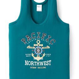 Taeko Single Jersey Knit Sleeveless Vest with Text Print - Teal Blue-image-22