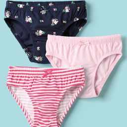 Honeyhap 100% Premium Cotton Elastane Knit Panties With Stripes & Floral Print Pack Of 3 - Bright White Fandango Pink & Navy Peony-image-66