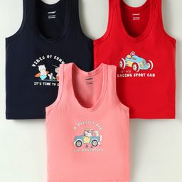 CUCUMBER Sinker Knit Sleeveless Vehicles Theme Printed Vests Pack Of 3 - Red Pink & Navy Blue-picture-13