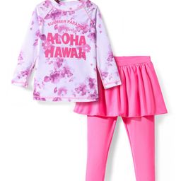 KIDLINGSS Full Sleeves Floral Printed Top & Leggings With Attached Skirt - Purple & Pink-image-73