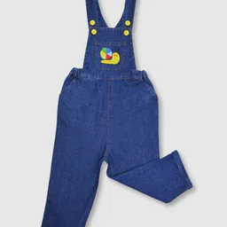 Pranava 100% Organic Cotton Sleeveless Snail Embroidered Denim Dungaree - Blue-picture-39