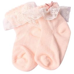 Kidofash Cotton Frill Detailed Abstract Embroidered Socks - Peach-image-86