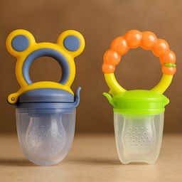 KIDS BASIC Premium Silicone Fruit Mickey Nibbler & Rattle Nibbler - Yellow & Orange (Pack of 2)-11