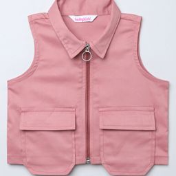 Taffykids Satin Woven Sleeveless Pockets Detailed Zipper Crop Top - Pink-picture-33