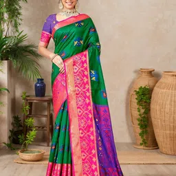Anouk Ethnic Motifs Zari Woven Organza Patola Saree-47