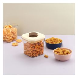 HAZEL Airtight Food Storage Containers with One-Touch Pop-Up Lid | Leakproof, Stackable Jar, 600 ml, Cream image 2