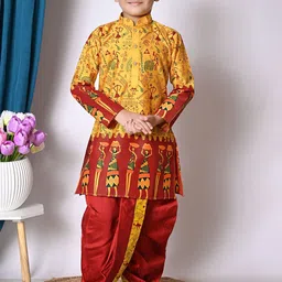 NFC CREATION Boys Ethnic Motifs Printed Regular Dupion Silk Kurta with Dhoti Pants image 1