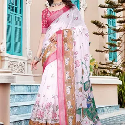 Sidhidata Floral Printed Zari Border Saree with Blouse Piece-picture-29