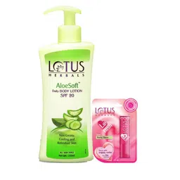 Lotus Herbals Set Of 2 Aloesoft Daily Hand & Body Lotion & Lip Lush Rosy Rose Blush-23