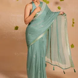 KALINI Bandhani Printed Zari Bandhani Saree With Unstitched Blouse Piece-image-77