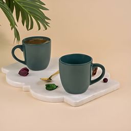 Storepedia Green 2 Pieces Solid Ceramic Glossy Cups Set of Cups And Mugs 150 ML-11