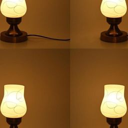 SOMIL Pack Of 4 White Printed Glass Cylindrical Shaped Table Lamp-picture-3