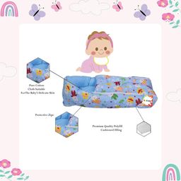 Kwitchy Baby Bedding Set New Born Mattress with Net Sleeping Bag & 4 Pcs Gaddi Set - Blue image 4